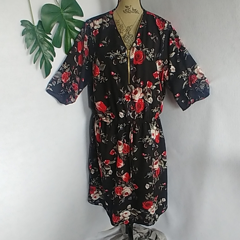 Stella Tweed Bkack with  Roses Floral Dress